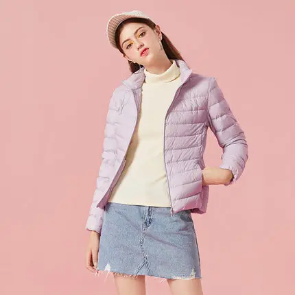 powder purple SEMIR зимняя куртка, Женская хлопковая короткая куртка, новинка, пуховик с капюшоном, теплое осеннее приталенное пальто, женские повседневные топы - Цвет: powder purple