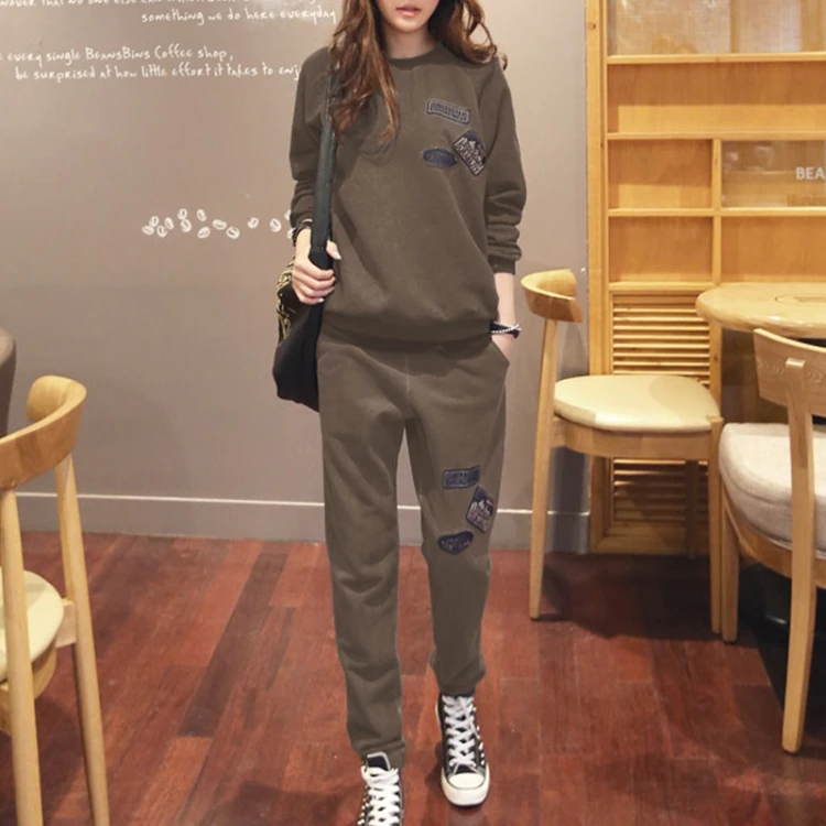 Coffee Spring S-6XL, женская спортивная одежда, спортивные костюмы, весна, осень, зима, повседневные, плюс бархат, Толстая Толстовка+ штаны, комплекты для женщин размера плюс - Цвет: Coffee Spring
