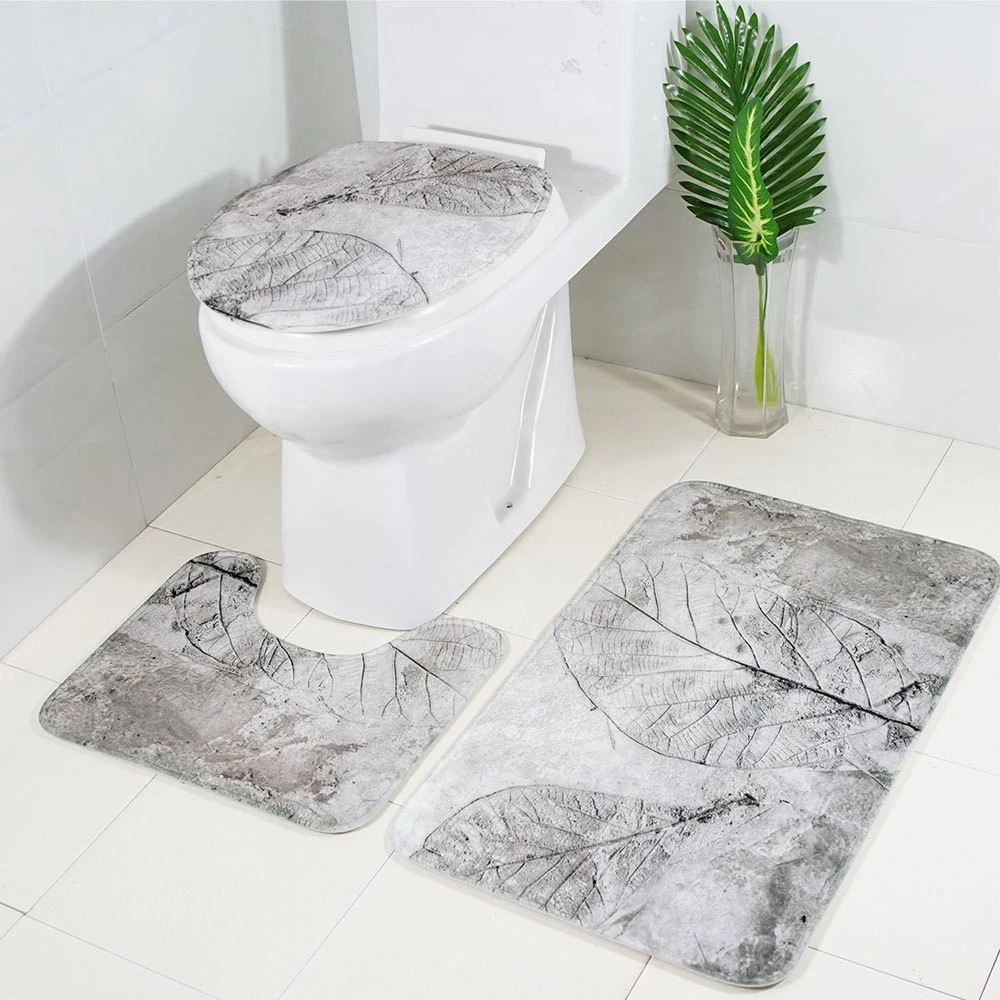 

3pcs Flannel Bathroom Mat Set Hydrophilic Toilet Carpet Washable Kitchen Floor Rug Anti-Slip Shower Room Mat