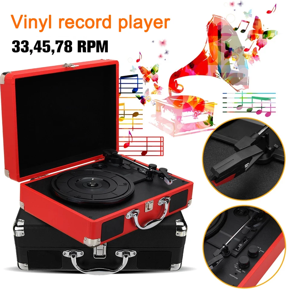 33/45/78 об/мин bluetooth Портативный чемодан проигрыватель винил LP запись телефона Player 3