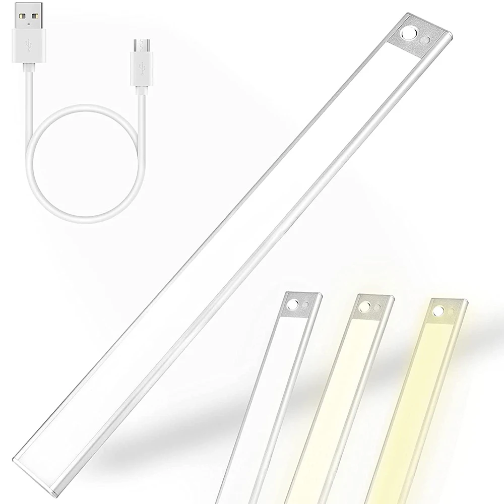 

3 Color Dimmable Motion Sensor Light Ultra-thin Cabinet Lamp USB Rechargeable for Kitchen Bedside Closet Wall Stair Lighting