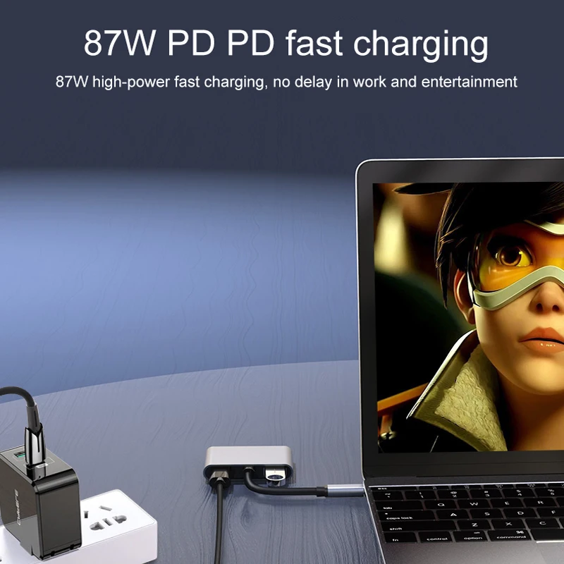 

HOCO USB C HUB 4-in-1 Type C HUB USB 3.0 HUB Dual HDMI-compatible Adapter Splitter for MacBook/Pro/Air Laptops 87W PD charging