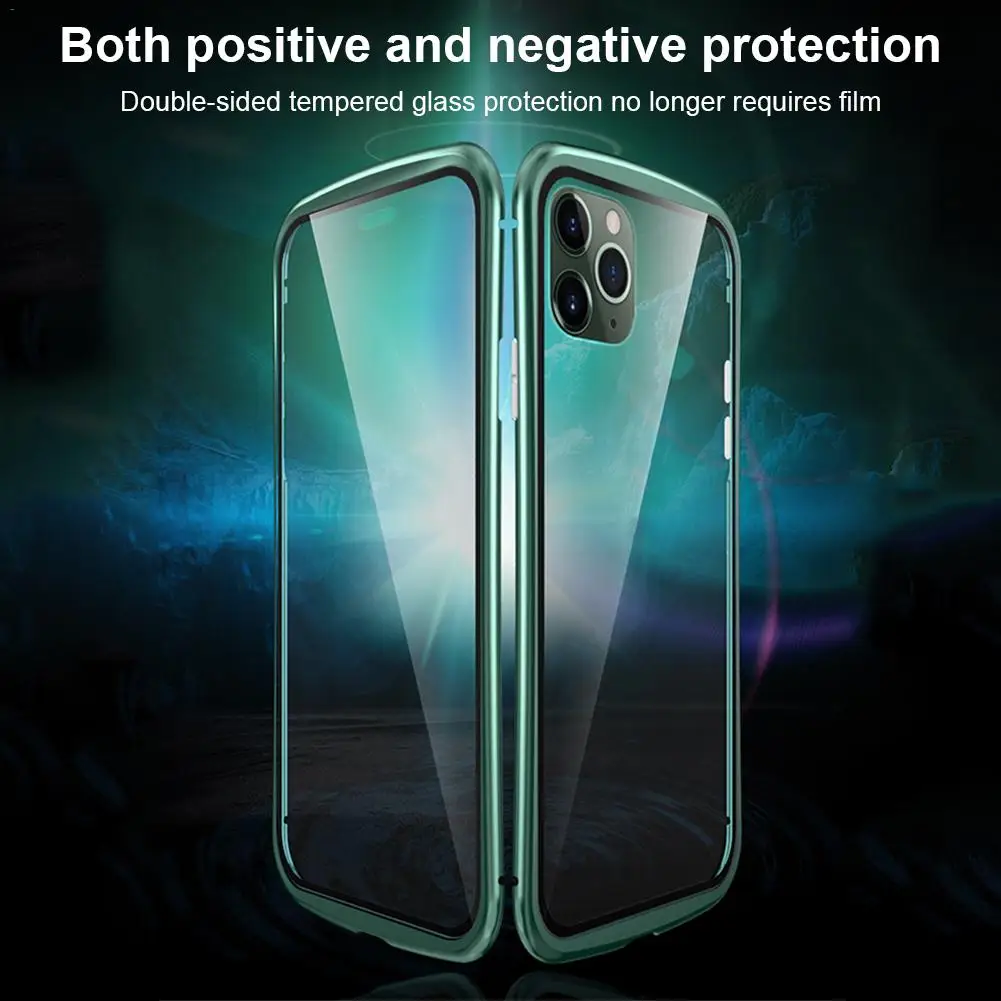 Магнитный адсорбционный Чехол для мобильного телефона IPhone 11 Pro Max металлическая рамка двойное закаленное стекло покрытие магнитное притяжение