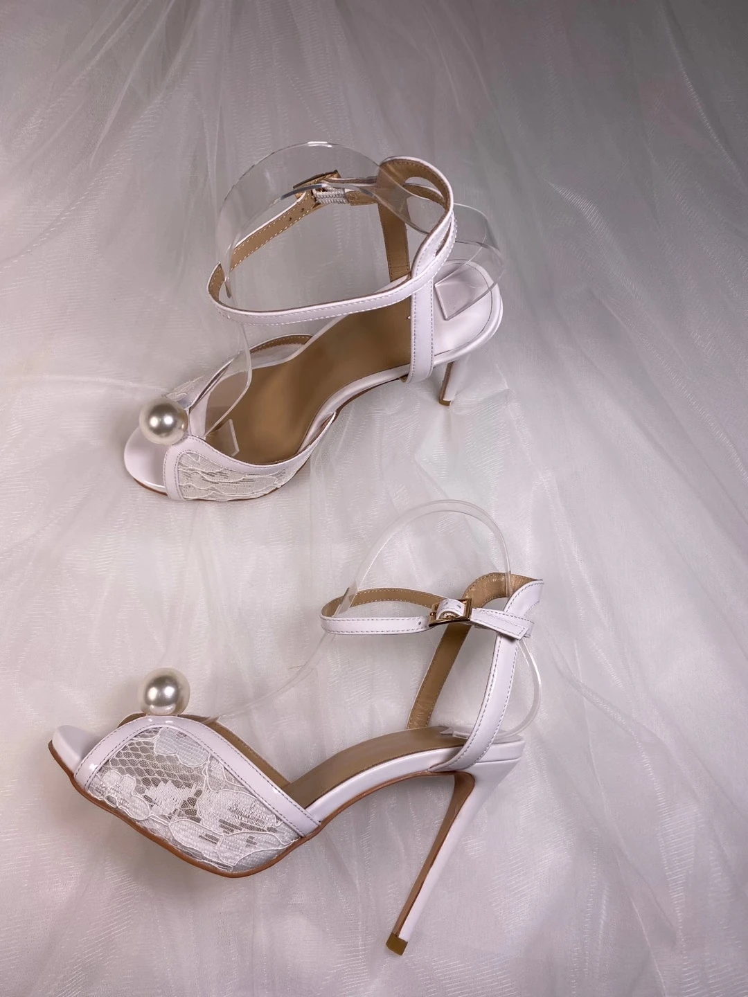 

Prevo Pertteo Super High (8cm-up) Thin Heels Wedding Shoes Women 2020 New Fashion Lace Peep Toe Ankle Strap White Pump Heels