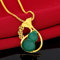 factory direct electroplating ancient gold inlaid green gourd womens crystal pendant original 18k gold jewelry 14 623mm