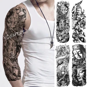 Татуировка на руку, большой рукав, дракон, Будда, праджна, водостойкая, временная поддельная татуировка, наклейка, Череп, японский, мужской, женский, полный тотем, татуировка