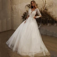 jiayigong wedding dress elegant long sleeves scoop beading appliques sweep train bridal gowns vestido de noiva