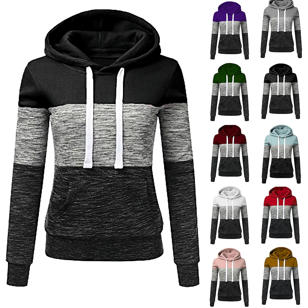 

Контрастная толстовка, лоскутные толстовки, Женский пуловер с длинным рукавом и капюшоном, свитер, толстовка, зимние толстовки