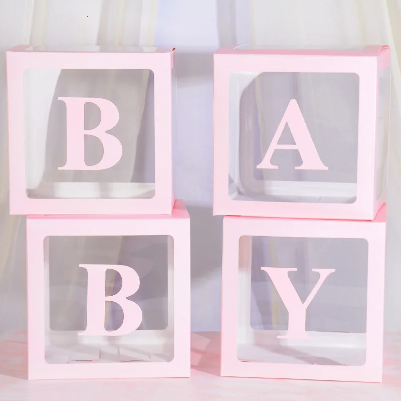 Baby Pink 4 шт./компл. пластиковый надувной шар коробка с младенцем любовь стикер печать на прозрачной поверхности куб Подарочный Органайзер детская игрушка в ванную свадьба день рождения - Цвет: Baby Pink