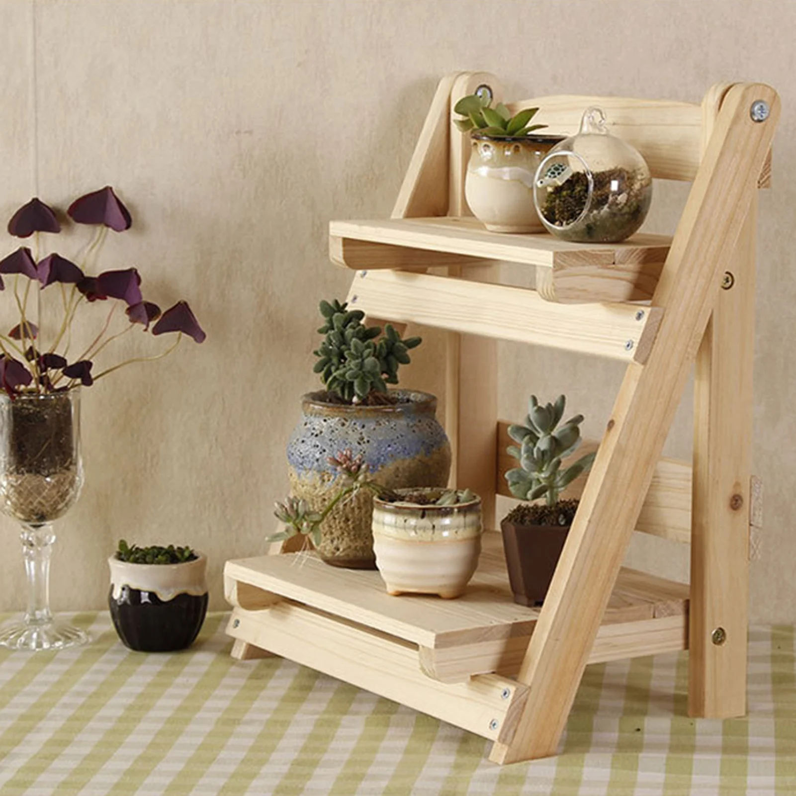 

2 Tier Flower Pot Rack Wooden Plant Stand Stairs Succulent Plant Planter Display Holder Patio Home Decor Bathroom Storage Shelf