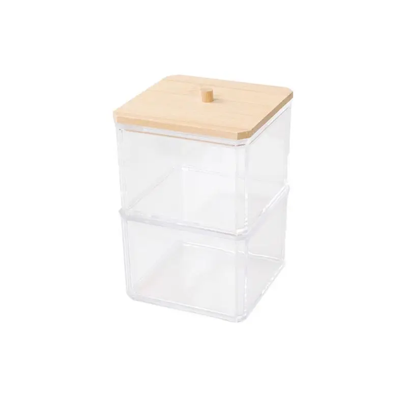 Makeup Cotton Pads Swab Storage Bin Cosmetics Organizer Box with Bamboo Cover M68E | Дом и сад