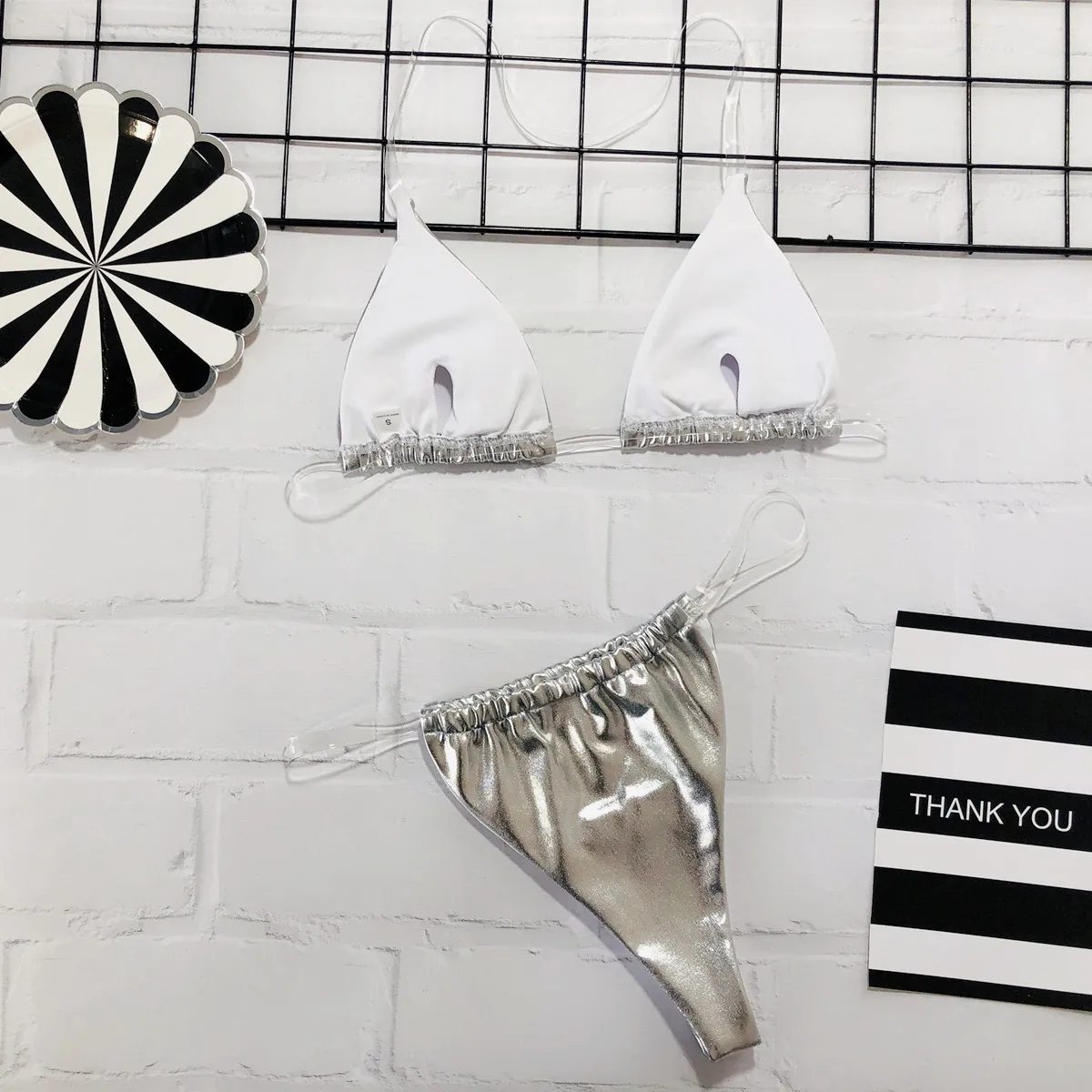 Микро бикини женский бюстгальтер пуш ап с прозрачными лямками неоновый желтый