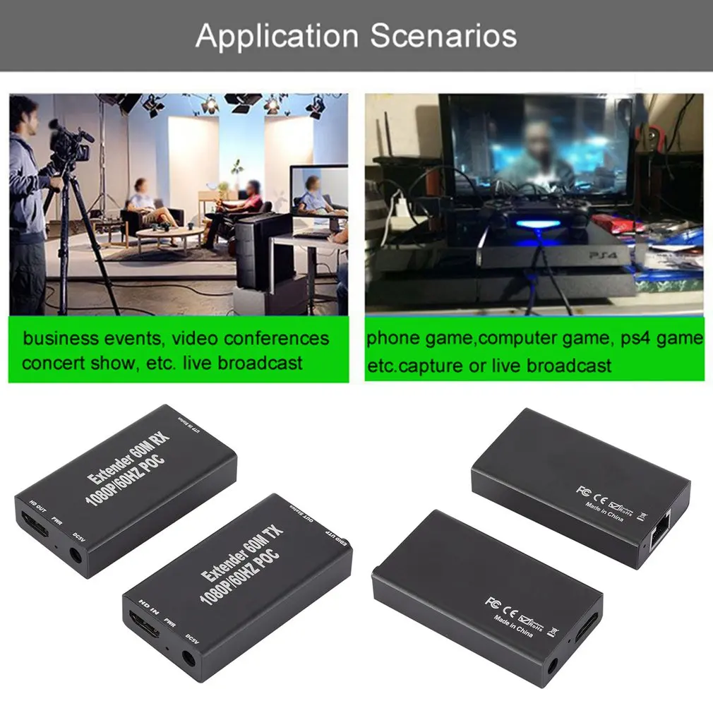 60 м Hdmi совместимый удлинитель кабеля передатчик и приемник через Signle Rj45 Cat5e Cat6
