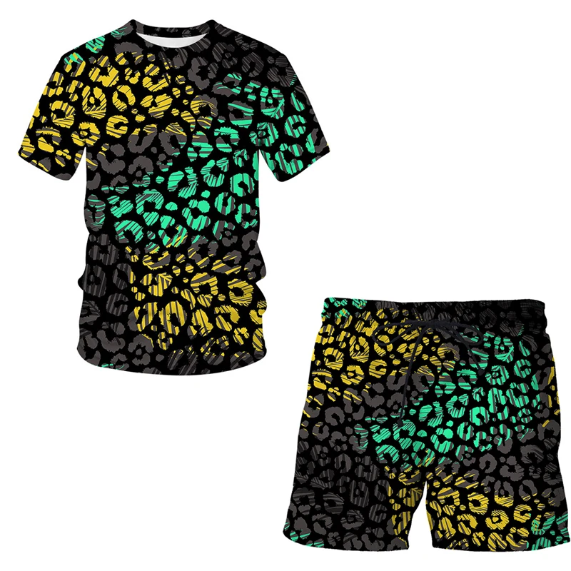 Футболка и шорты мужские с 3D-принтом Модный повседневный комплект коротким