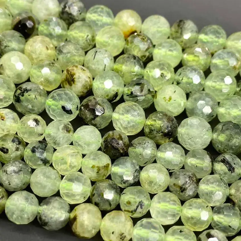 

Natural Gemstones Beads Prehnite 6 8 10MM Faceted Round Loose Kits Charms For Jewelry Making DIY Bracelet Necklace Earrings 15"