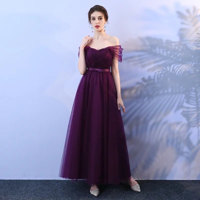 9091lon Grape purple Фиолетовые платья подружки невесты из тюля размера плюс для женщин младшего возраста, Дамское Бандажное свадебное платье, Элегантное Длинное простое сексуальное платье для выпускного вечера - Цвет: 9091lon Grape purple