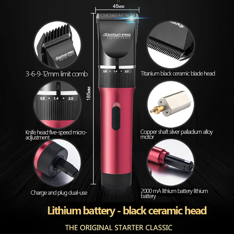 BaoRun-cortadora de pelo profesional X6 para hombre y beb&eacute;, Afeitadora el&eacute;ctrica recargable, inal&aacute;mbrica, para peluquer&iacute;a-2