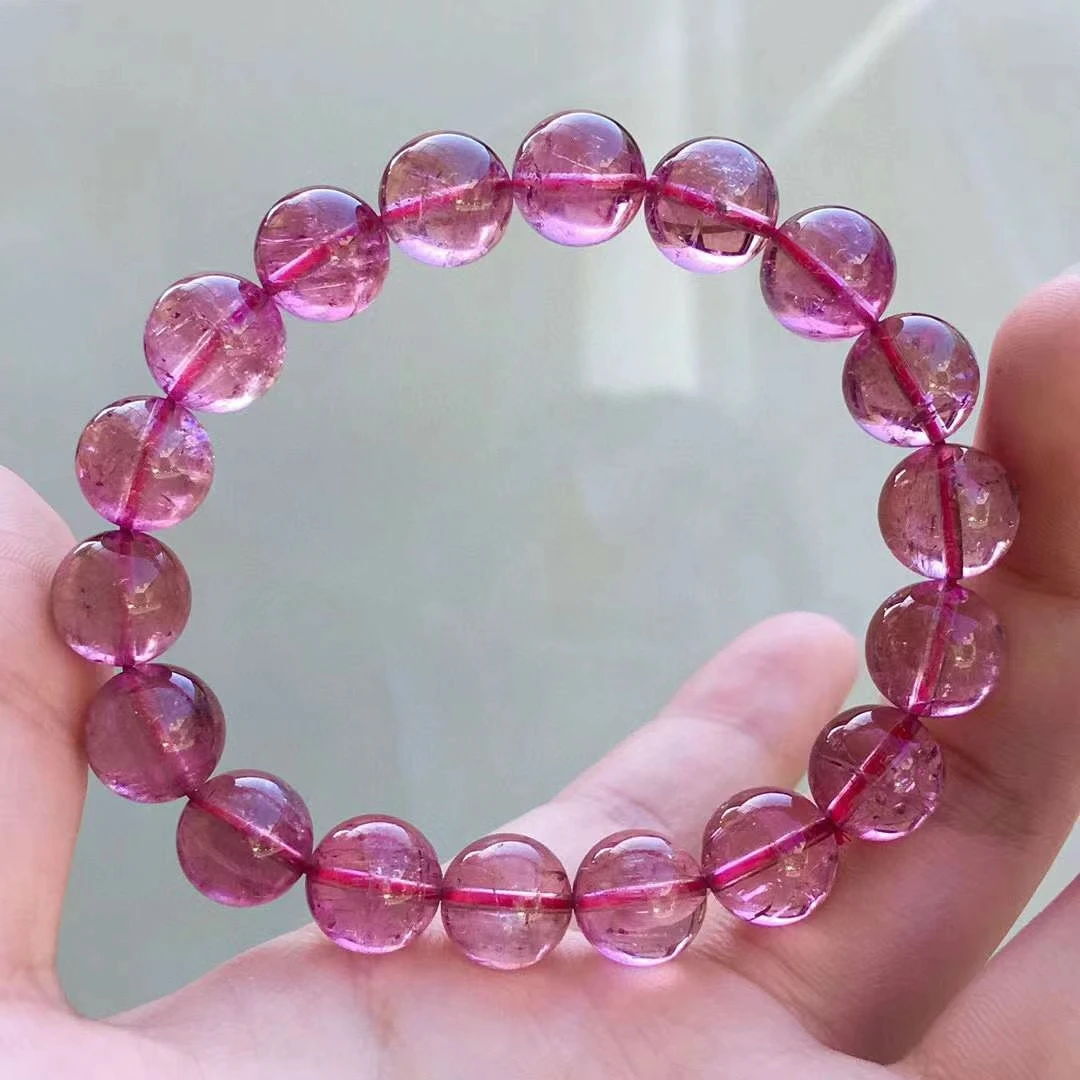 

Genuine Natural Red Tourmaline Quartz Bracelet 10.5mm Clear Round Beads Women Men Fashion Best Stone Rare AAAAA