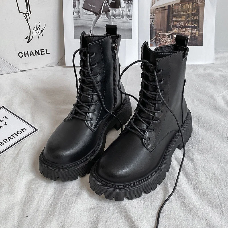 

Ботинки-мартинсы женские из мягкой кожи, тонкие короткие сапоги на толстой подошве, в британском стиле, для студентов, черные