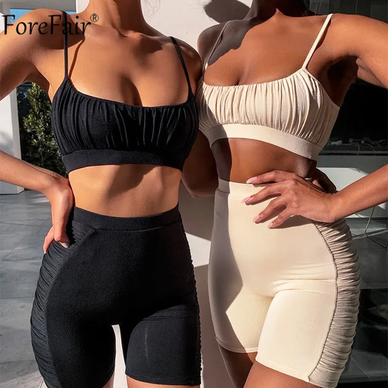 Женский спортивный костюм с рюшами Forefair укороченный топ на бретелях спагетти и