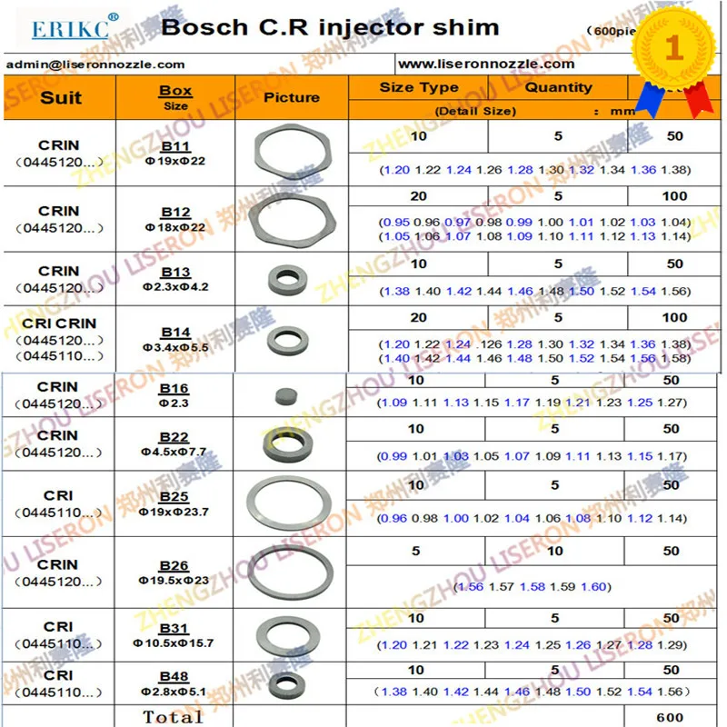 

50PCS Injector Shims Gaskets B11 B12 B13 B14 B16 B21 B22 B23 B24 B25 B26 B31 B48 Nozzle Valve Adjust Washer Repair for Bosch