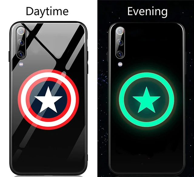Captain America Светящийся Железный человек Черная пантера чехол для телефона Бэтмен Капитан Америка человек паук стекло футляр для Redmi 4x Note 5 6 7 8 Pro Coque Funda - Цвет: Captain America