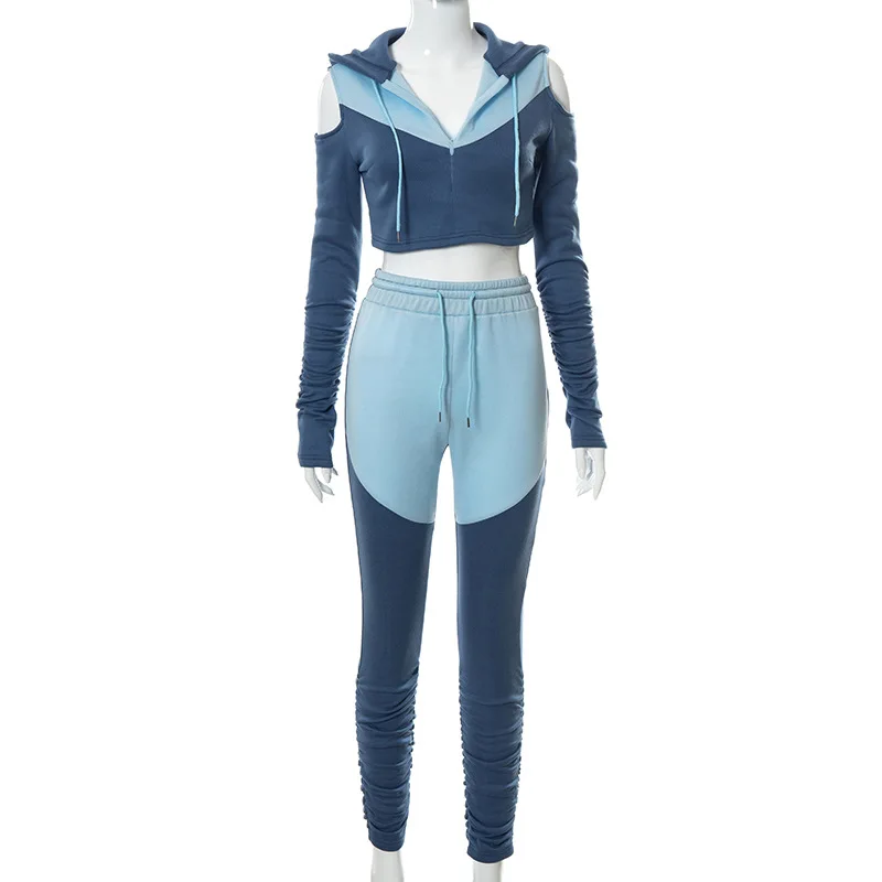 

Two Piece Set Women Streetwear Patchwork Zipper Casual Sweatshirt Crop Tops and Pants Fit Fall 2021 Fitness Tracksuits joggers