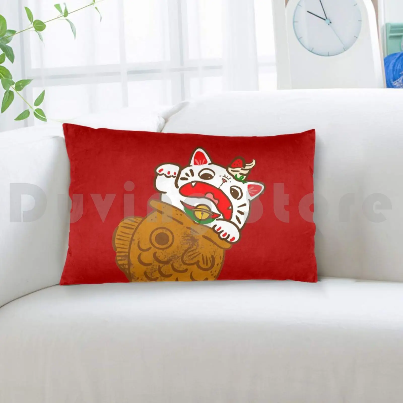 Чехол Taiyaki Neko с принтом подушки 50x75 кошка котенок рыба сладкий мороженое десерт