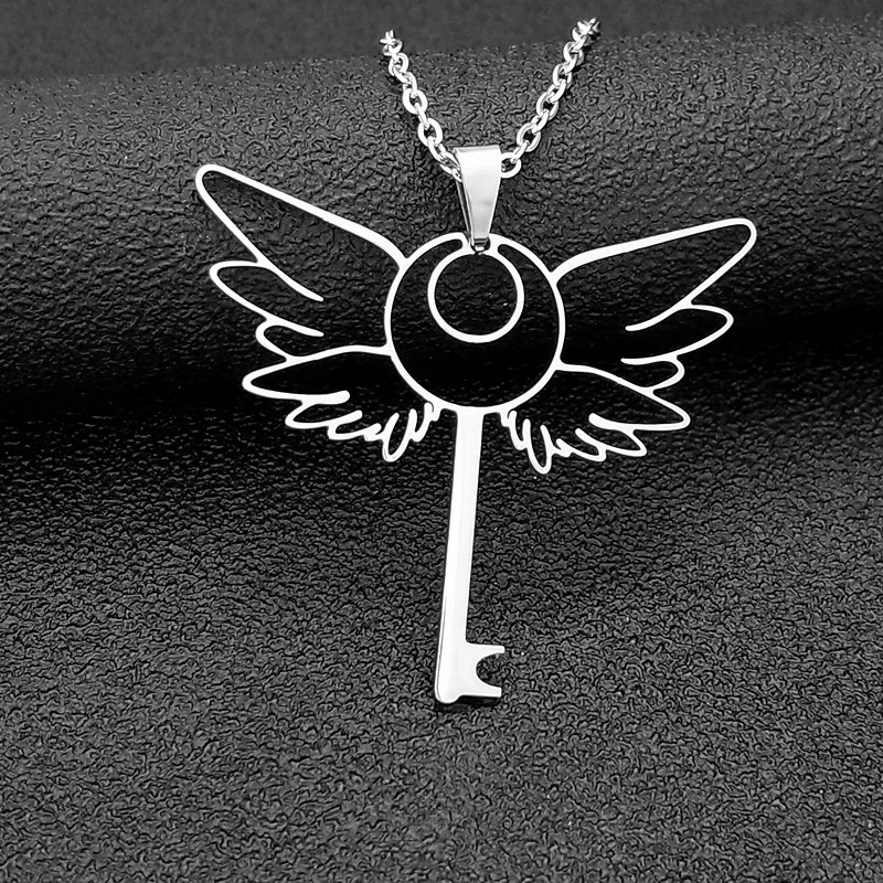 Оптом 10 шт ангел крыло ожерелье из нержавеющей стали ключ с подвеской BFF