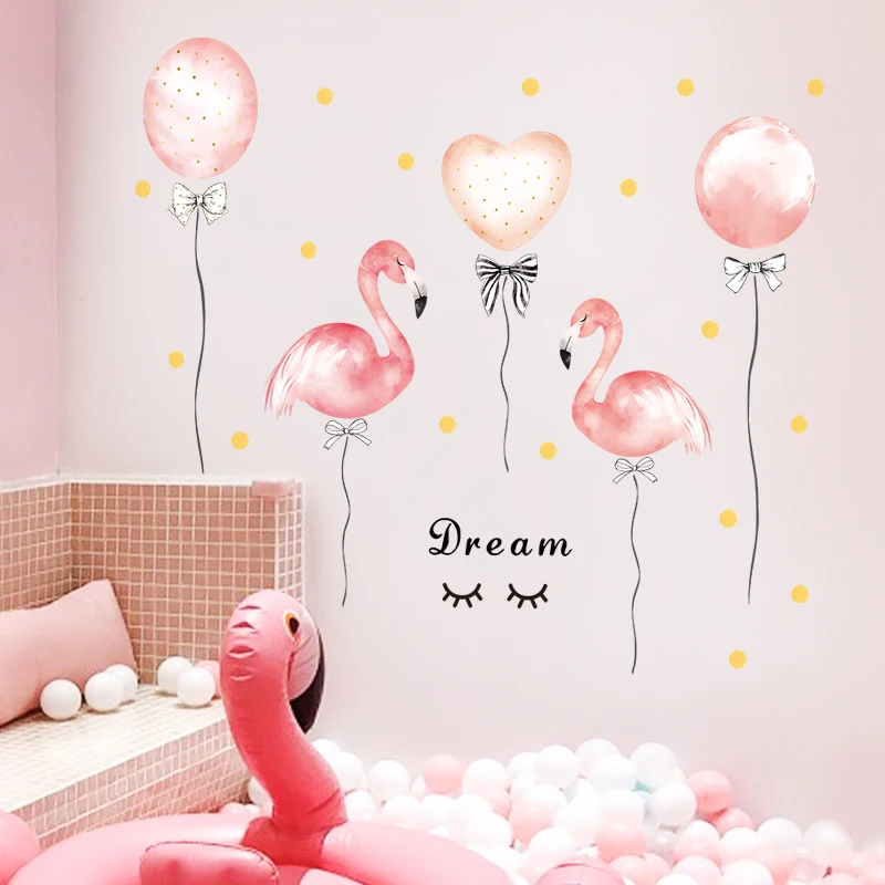 Dormitory girl room decoration flamingo balloon pink wall stickers warm bedroom home decor DIY self-adhesive wardrobe | Дом и сад