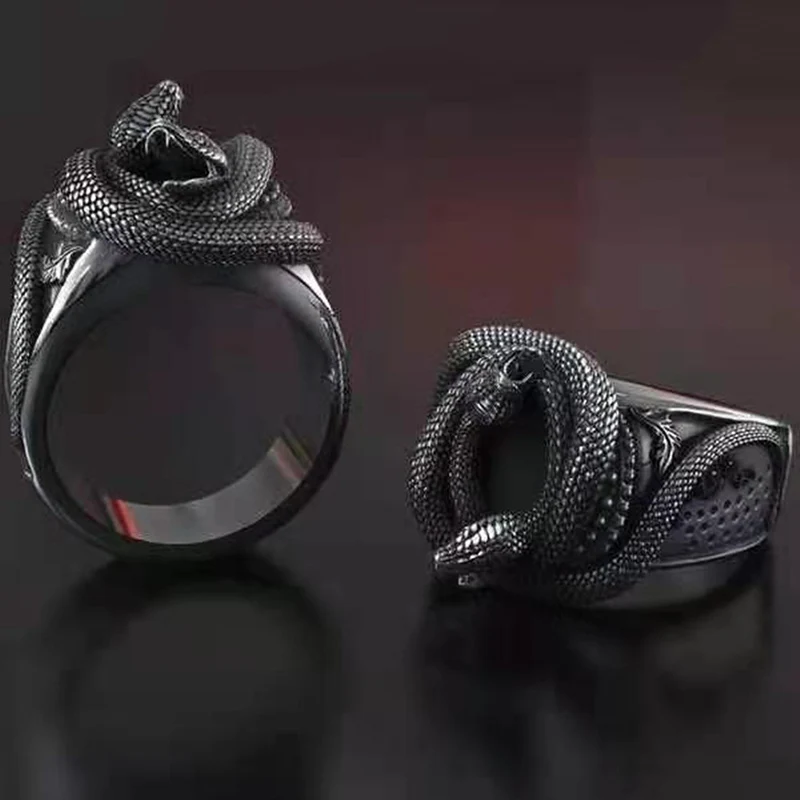 Женское и мужское кольцо в стиле ретро-панк массивное виде змеи форме духа