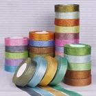 Лента шелковая золотистая и серебристая для рукоделия, 22 метрарулон, 25 мм, декоративные ленты из органзы с луком для рукоделия, товары для рождественского подарка