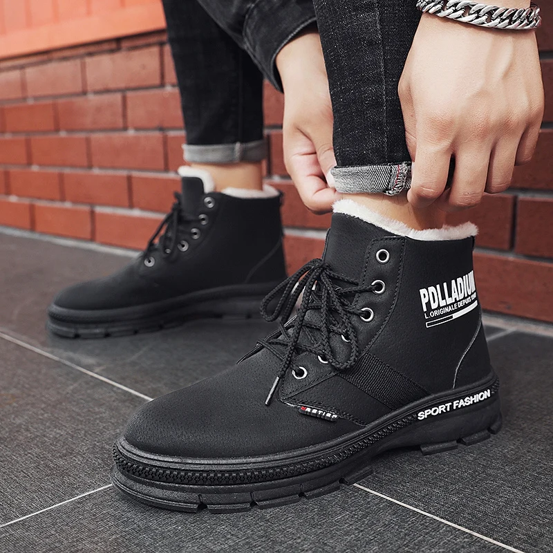 

CYYTL Men Winter Warm Insulated Boots High Top Ankle Shoes Retro Leather Plush Causal Sneakers Snow Walking Botas De Mujer