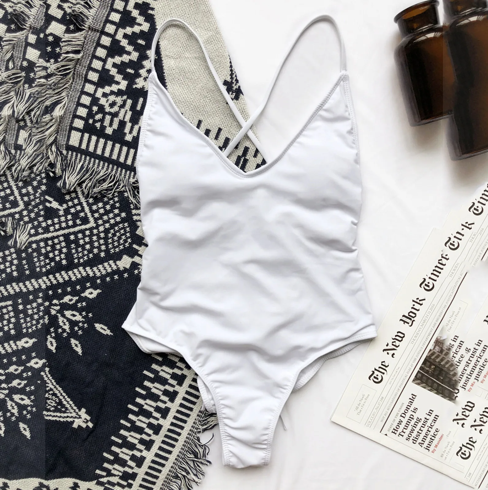

40# Sexy Women Solid Bikini Push Up Beachwear High Cut Lace Up Bikini Halter Monokini Swimsuit VNeck Swimwear