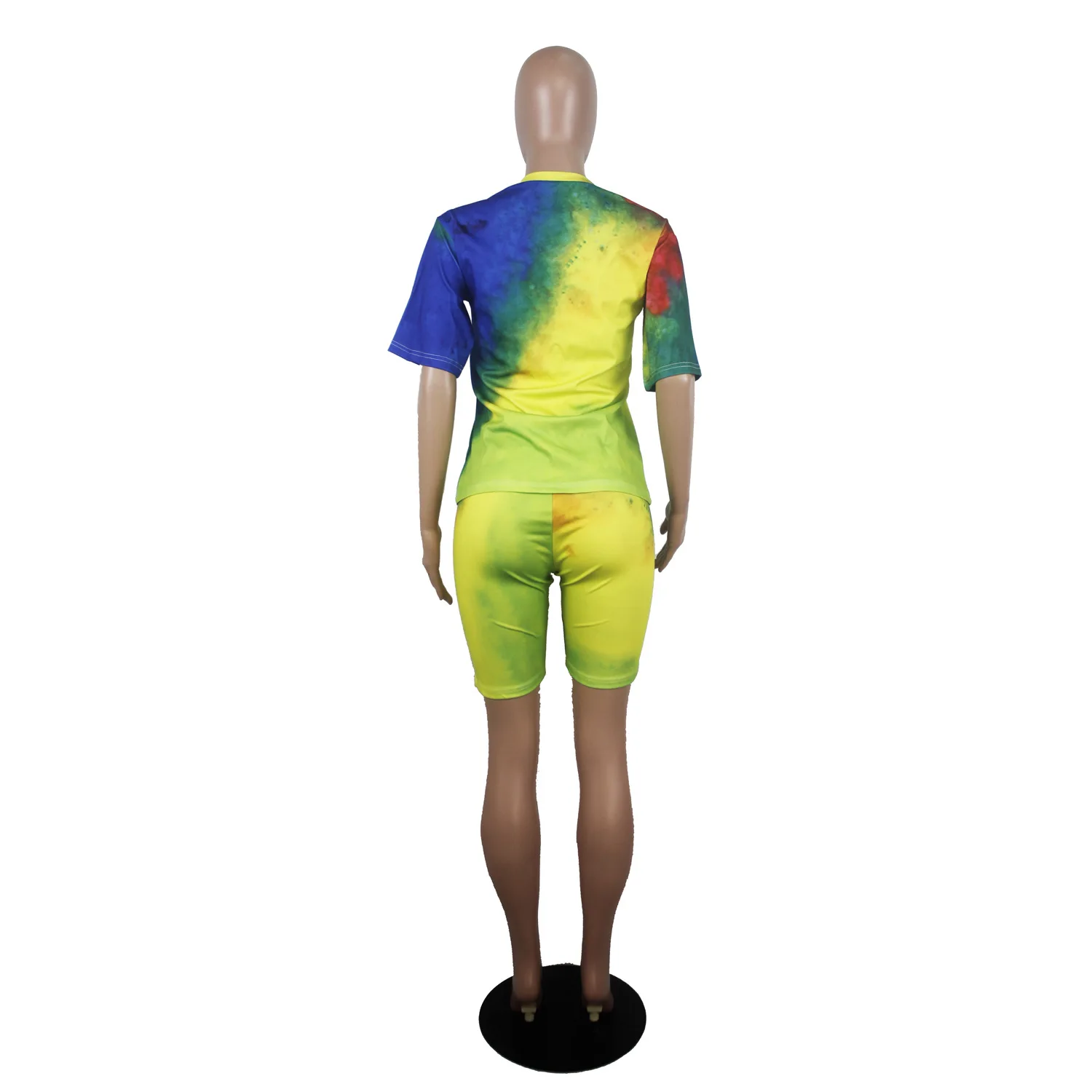 

Cartoon Character Letter Tie Dye 2 Piece Matching Set Women O Neck Short Sleeve Top And Biker Short Lounge Wear Two Piece Outfit