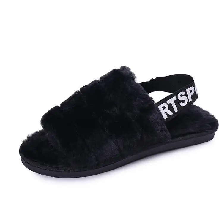Faux fur black Новые женские пушистые тапочки; женские плюшевые тапочки из овечьей шерсти; женские меховые тапочки; зимние теплые тапочки для женщин; Лидер продаж; домашняя обувь для женщин; c9 - Цвет: Faux fur black
