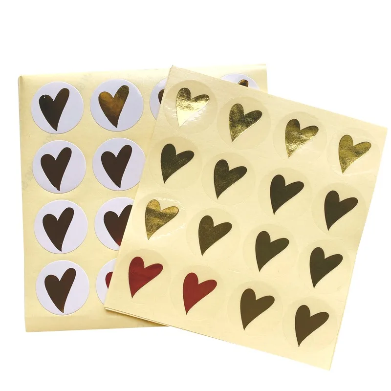 

160pcs/Lot Lovely Bronzing Heart Round Handmade Cake Packaging Sealing Label Kraft Sticker Baking DIY Gift Stickers
