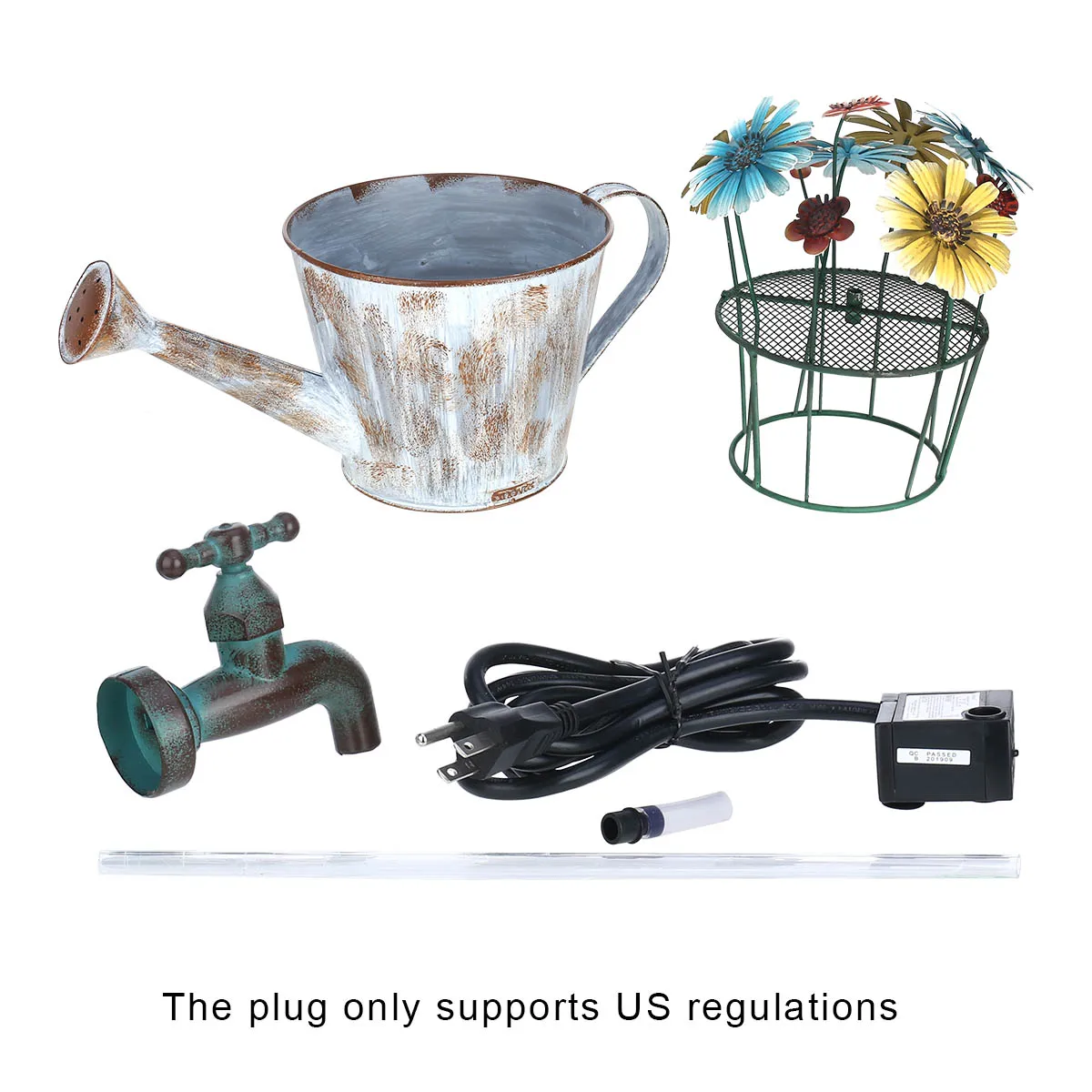 

Garden Decoration Flower Pot Outdoor Water Fountain Garden Iron Sculpture Cascading Water Fountain Pump US Plug