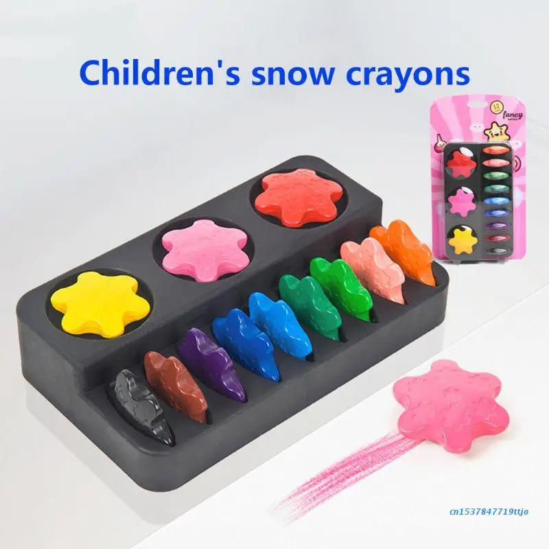 

583D 12 Colors Non-toxic Wax Snowflake Shape Crayons for Toddler Baby Kids Washable Safe Painting Drawing Tool
