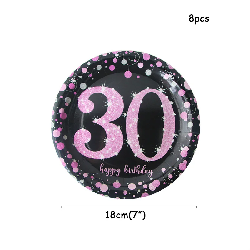 8pcs 7inch plates 30 30th 40th 50th день рождения одноразовая посуда Взрослые День Рождения принадлежности для вечеринки воздушный шар вечерние украшения 30 40 50 лет - Цвет: 8pcs 7inch plates 30