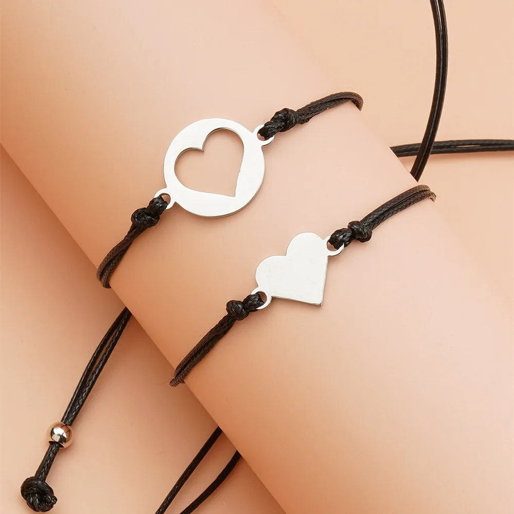 

Fashion Simple European American Bracelet Adjustable Rope Charm Bracelet Simple Creative Personality Couple Love Hollow Bracelet