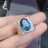 kjjeaxcmy fine boutique jewelry 925 sterling silver inlaid natural gem blue topaz new men boy schoolboy ring support detection