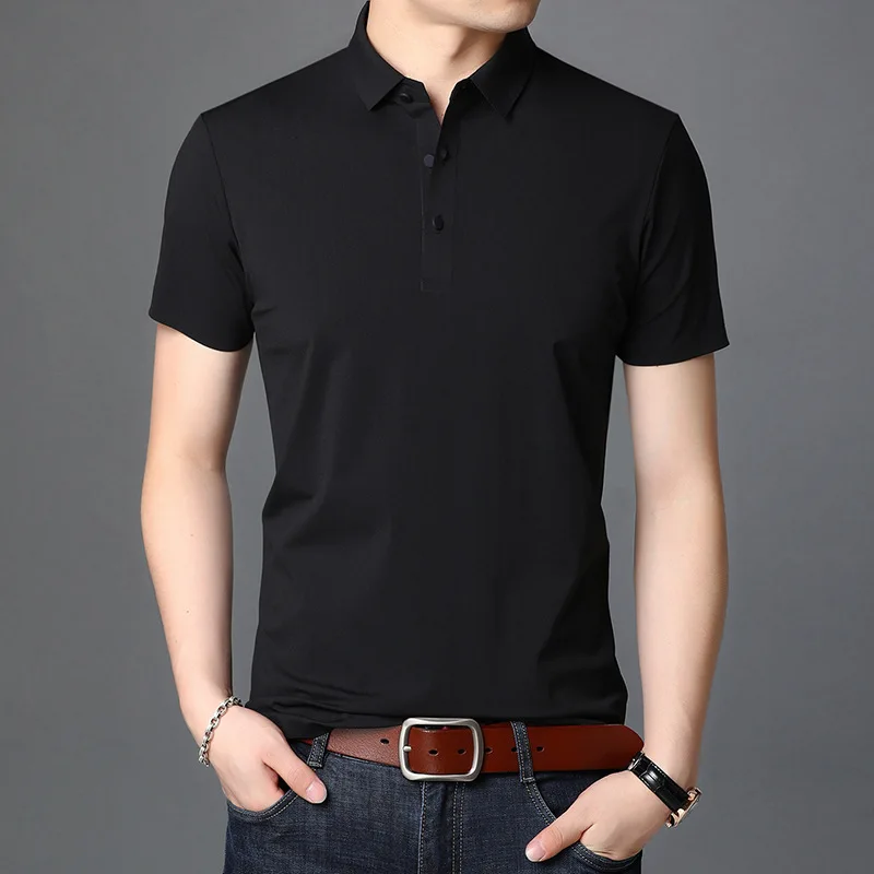 

2021 new ice silk men's T-shirt lapel casual solid color youth short-sleeved thin summer men's clothing ZL6