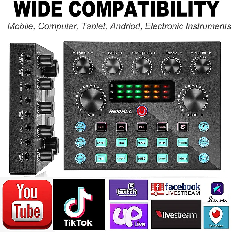 live streaming for pc computer iphone broadcasting v8s sound card with 10 sound effects3 inputs mic input free global shipping