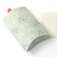 new hot sale 10pcs yellow green color pillow box 14x10x2 8cm diy gift package some leaves print box put chocolate and candy