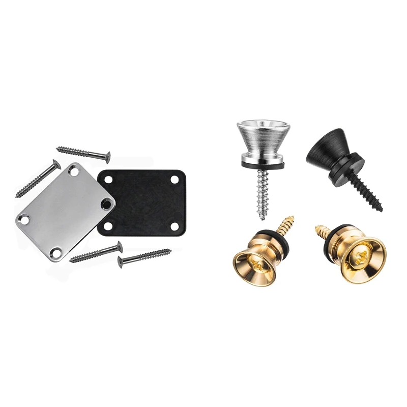 2X Guitar Metal Neck Plates With Plastic Mat &amp 3Pair Strap Buttons End Pins And 3 Pair Rubber Blocks | Спорт и развлечения