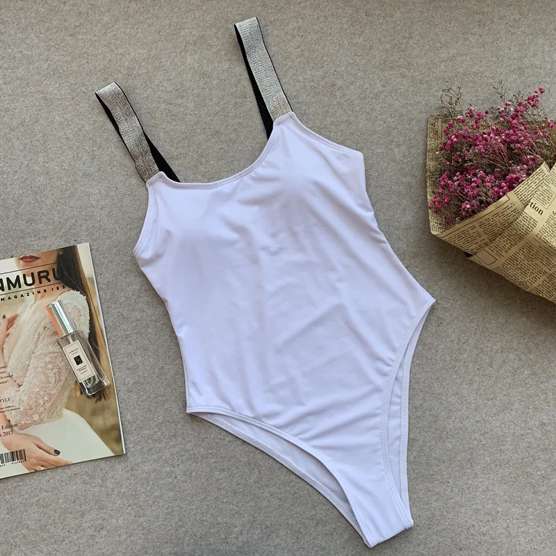 

Solid Push Up One Piece Swimsuit Women High Waist Swimwear Bling Bling Shoulder Strap Bathing Suit Women Sexy maillot de bain