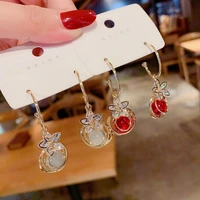 fashion new red opal flower circle long earrings temperament transfer stone c shaped earrings female wholesale jewelry
