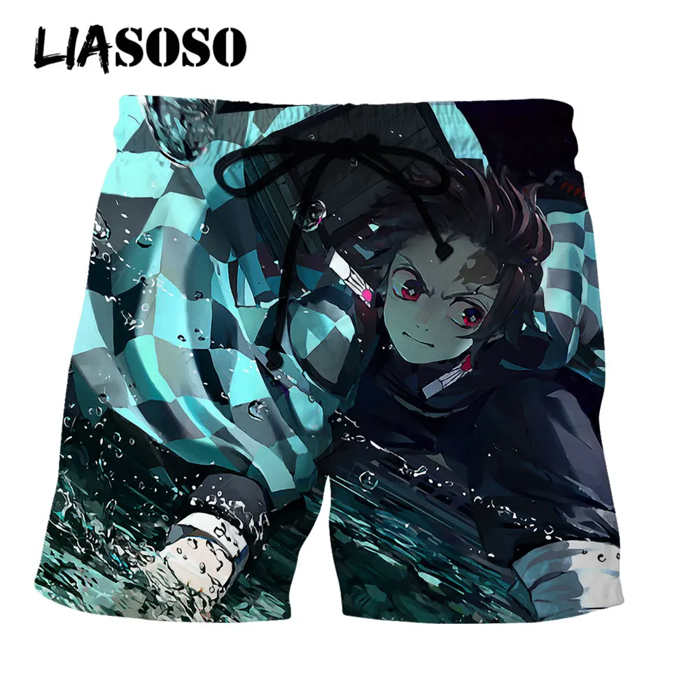 

LIASOSO Men Women Japanese Anime Shorts Demon Slayer Sword Beach Boardshorts Fashion Shorts 3D Print Boxer Trunks Street Couple