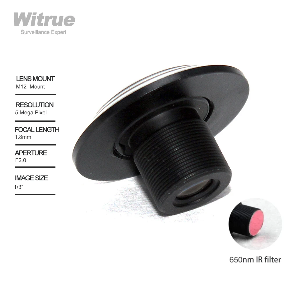 Объектив Witrue HD рыбий глаз 5 МП 1 8 мм M12 F2.0 с ИК-фильтром 650 нм для экшн-камер